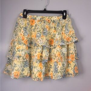 Tiered Floral Mini Skirt in Yellow and Orange. Sz S. NWT